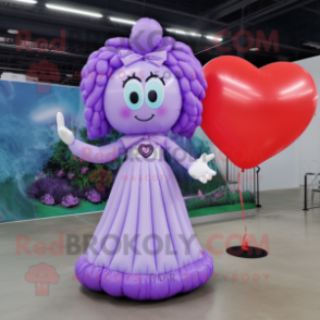 Lavender Heart Shaped Balloons mascot costume character dressed with a Maxi Skirt and Watches