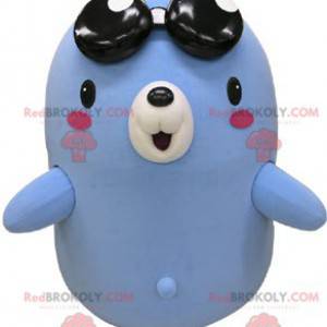 Mascotte d'ours de taupe bleue et blanche avec des lunettes -