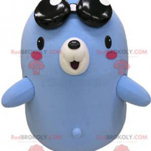 Mascotte orso talpa blu e bianco con gli occhiali -