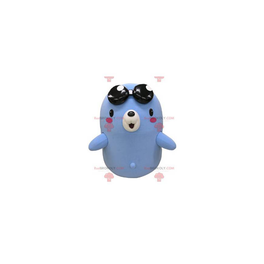 Mascote urso-toupeira azul e branco com óculos - Redbrokoly.com