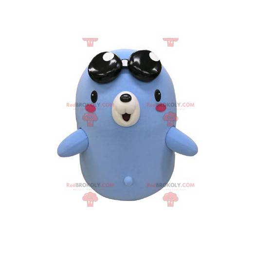 Blue and white mole bear mascot with glasses - Redbrokoly.com
