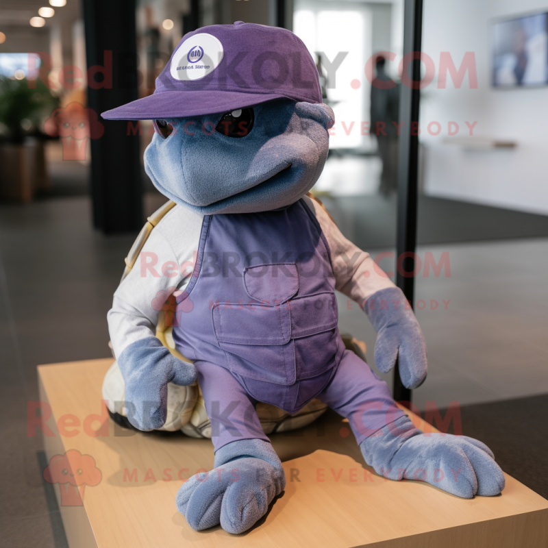 Lavender Turtle mascot costume character dressed with a Bootcut Jeans and Caps Lavender Turtle mascot costume character dressed with a Bootcut Jeans and Caps