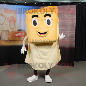 Beige Grilled Cheese Sandwich mascot costume character dressed with a Skirt and Pocket squares