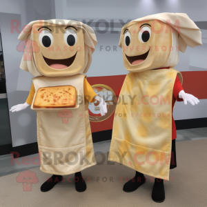Beige Grilled Cheese Sandwich mascot costume character dressed with a Skirt and Pocket squares