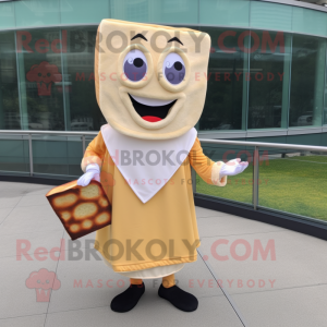 Beige Grilled Cheese Sandwich mascot costume character dressed with a Skirt and Pocket squares