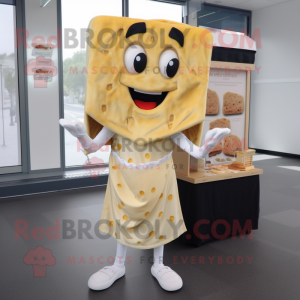 Beige Grilled Cheese Sandwich mascot costume character dressed with a Skirt and Pocket squares