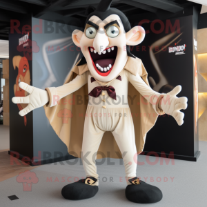 Beige Vampire mascot costume character dressed with a Culottes and Headbands