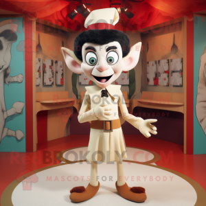 Beige Vampire mascot costume character dressed with a Culottes and Headbands