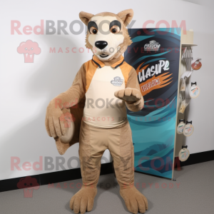 Tan Thylacosmilus mascot costume character dressed with a Board Shorts and Gloves