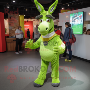 Lime Green Donkey mascot costume character dressed with a Skinny Jeans and Cummerbunds