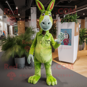 Lime Green Donkey mascot costume character dressed with a Skinny Jeans and Cummerbunds