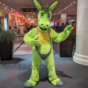 Lime Green Donkey mascot costume character dressed with a Skinny Jeans and Cummerbunds