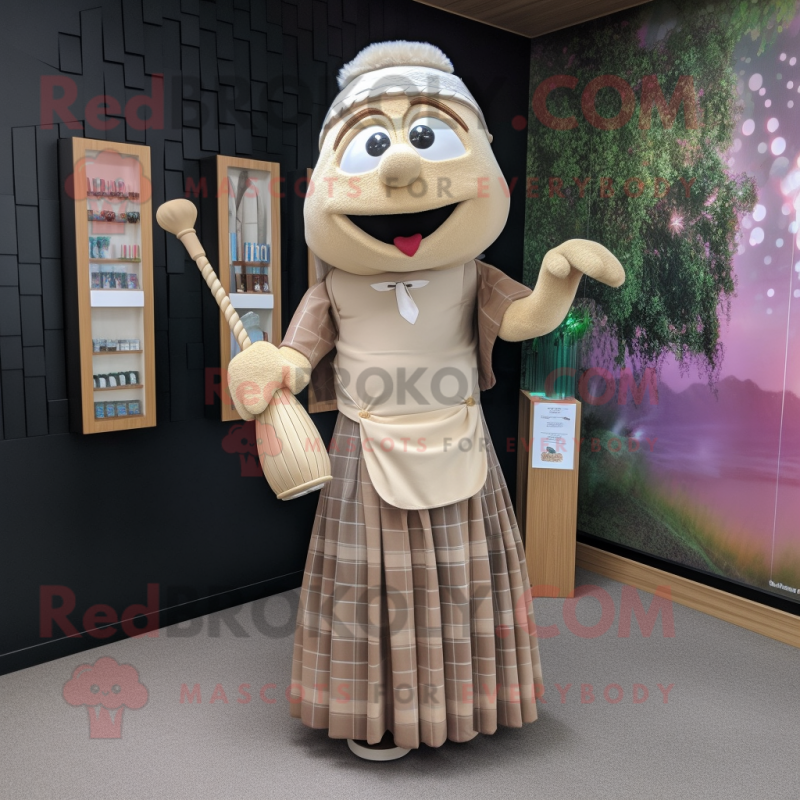 Beige Bagpipe mascot costume character dressed with a Maxi Dress and Wallets Beige Bagpipe mascot costume character dressed with a Maxi Dress and Wallets