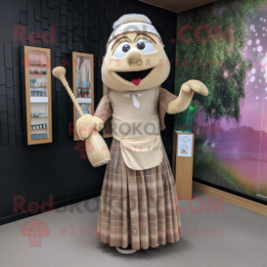 Beige Bagpipe mascot costume character dressed with a Maxi Dress and Wallets