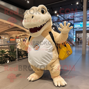 Cream Ankylosaurus mascot costume character dressed with a Joggers and Tote bags