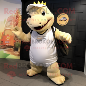 Cream Ankylosaurus mascot costume character dressed with a Joggers and Tote bags
