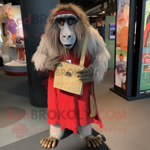 nan Baboon mascot costume character dressed with a Maxi Dress and Messenger bags