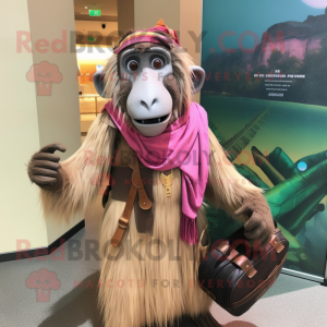 nan Baboon mascot costume character dressed with a Maxi Dress and Messenger bags