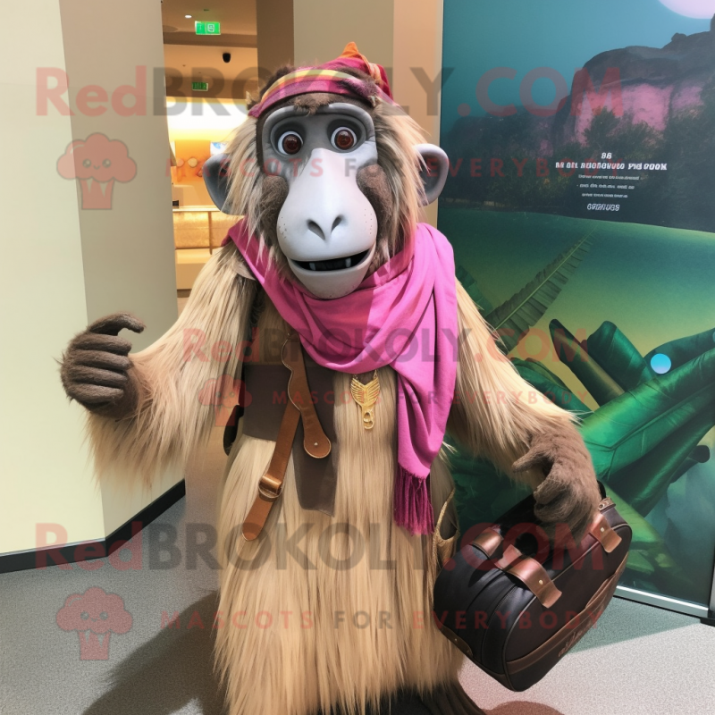 nan Baboon mascot costume character dressed with a Maxi Dress and Messenger bags nan Baboon mascot costume character dressed with a Maxi Dress and Messenger bags