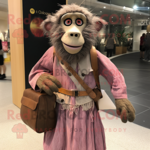 nan Baboon mascot costume character dressed with a Maxi Dress and Messenger bags