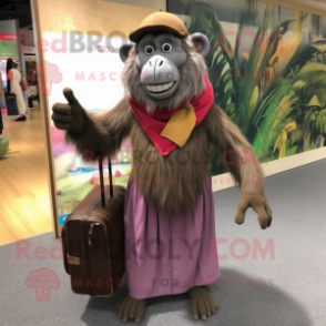 nan Baboon mascot costume character dressed with a Maxi Dress and Messenger bags