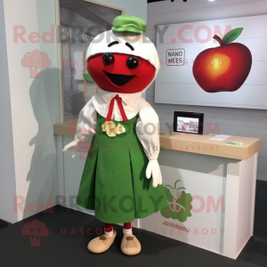 nan Apple mascot costume character dressed with a Wrap Dress and Tie pins