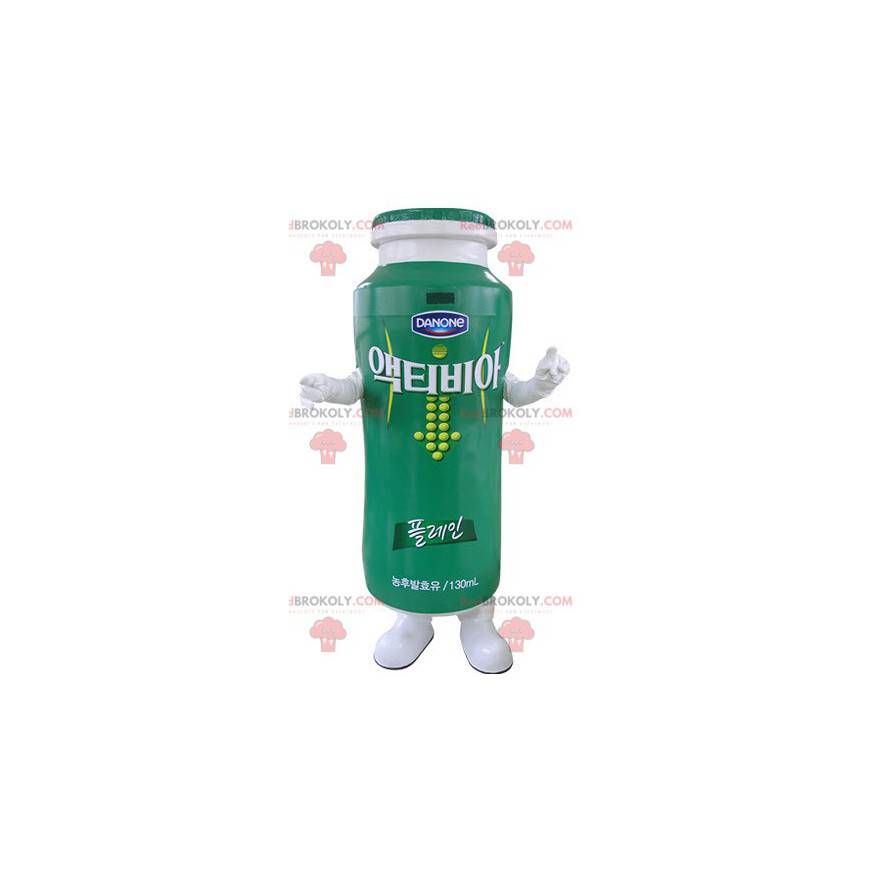 Groen en wit drinkyoghurt mascotte. Danone mascotte -