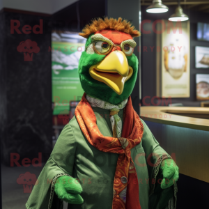 Green Tandoori Chicken mascot costume character dressed with a Suit and Scarf clips