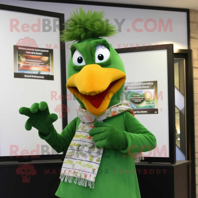 Green Tandoori Chicken mascot costume character dressed with a Suit and Scarf clips Green Tandoori Chicken mascot costume character dressed with a Suit and Scarf clips
