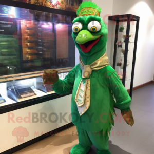 Green Tandoori Chicken mascot costume character dressed with a Suit and Scarf clips