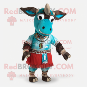Turquoise Okapi mascot costume character dressed with a Shorts and Cummerbunds