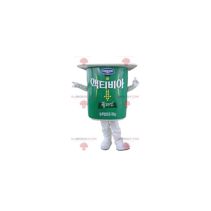 Mascota gigante de pote de yogur verde y blanco - Redbrokoly.com