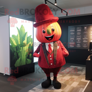 Red Turnip mascot costume character dressed with a Blazer and Ties