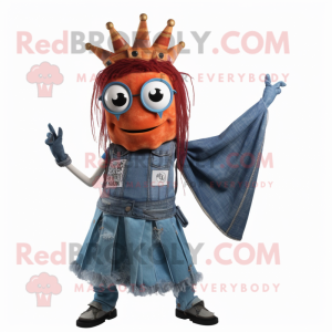 Rust Queen mascot costume character dressed with a Denim Shorts and Scarves