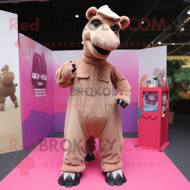 Pink Camel mascot costume character dressed with a Chinos and Foot pads