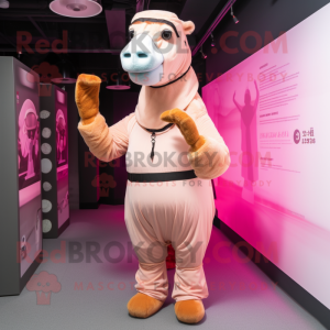Pink Camel mascot costume character dressed with a Chinos and Foot pads