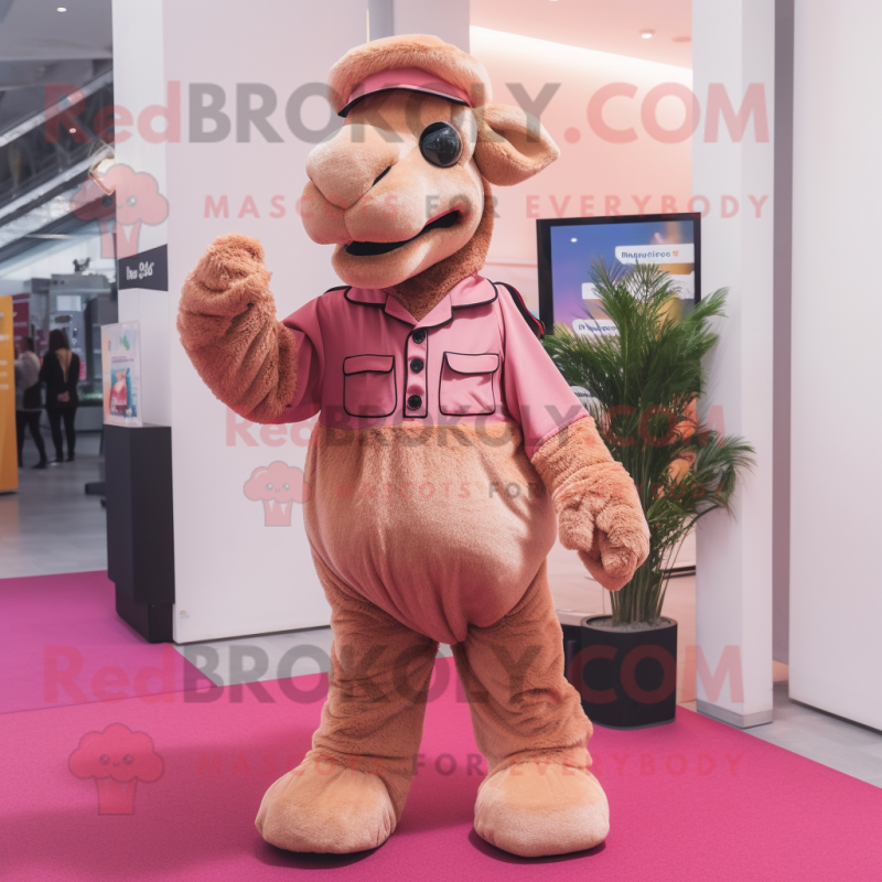 Pink Camel mascot costume character dressed with a Chinos and Foot pads Pink Camel mascot costume character dressed with a Chinos and Foot pads