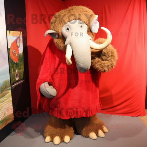 Red Mammoth mascot costume character dressed with a Dress Pants and Shawls