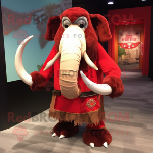 Red Mammoth mascot costume character dressed with a Dress Pants and Shawls