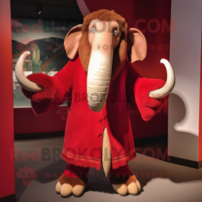 Red Mammoth mascot costume character dressed with a Dress Pants and Shawls