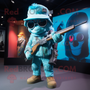 Cyan Sniper maskot kostym...