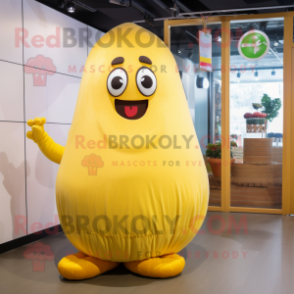 Yellow Potato mascot costume character dressed with a Maxi Skirt and Foot pads