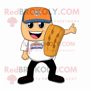 Peach Enchiladas mascot costume character dressed with a Baseball Tee and Lapel pins