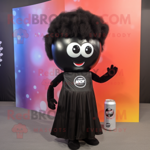 Black Soda Can mascot costume character dressed with a Bodysuit and Hair clips