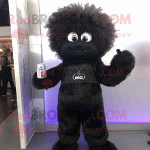 Black Soda Can mascot costume character dressed with a Bodysuit and Hair clips
