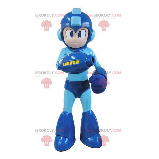 Mascotte de personnage futuriste habillé en bleu -