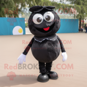 Black Petanque Ball mascot costume character dressed with a Capri Pants and Cummerbunds