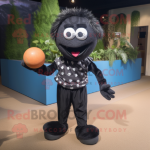 Black Petanque Ball mascot costume character dressed with a Capri Pants and Cummerbunds