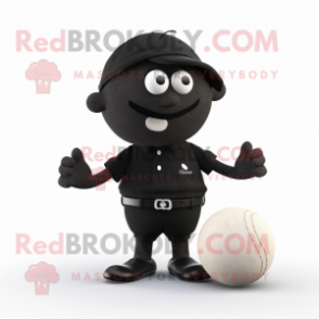 Black Petanque Ball mascot costume character dressed with a Capri Pants and Cummerbunds