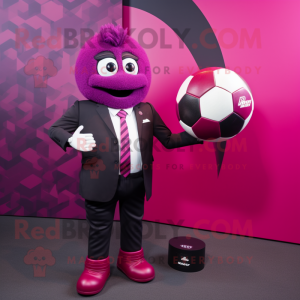 Magenta Rugby Ball mascot costume character dressed with a Suit Jacket and Watches